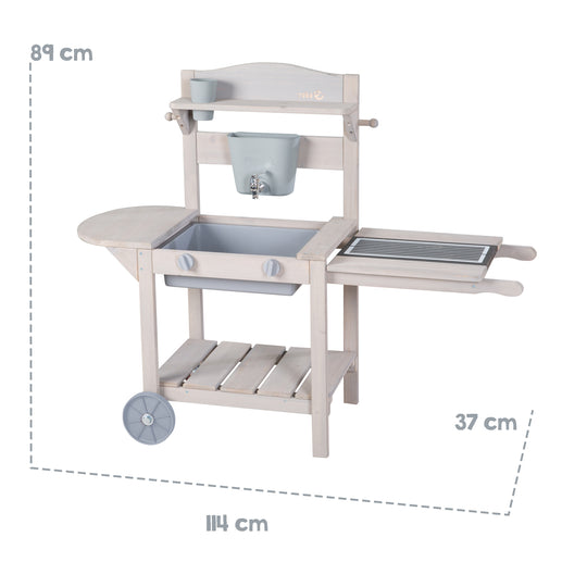 Cocina de barro móvil BBQ para niños - Madera certificada FSC - Gris lacado