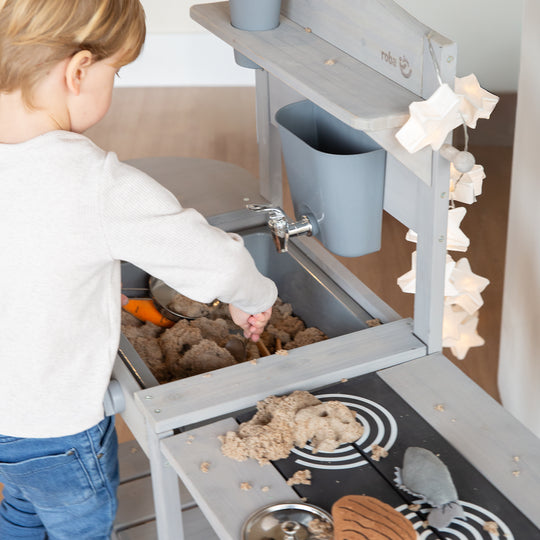 Mobile Matsch- & Spielküche BBQ für Kinder - FSC-zertifiziertes Holz - Grau lasiert