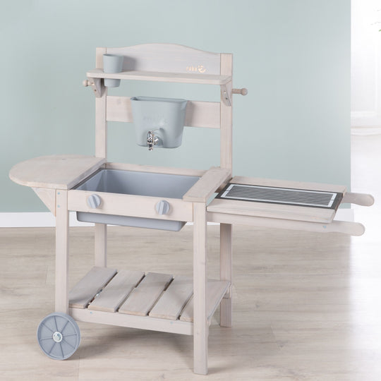 Cocina de barro móvil BBQ para niños - Madera certificada FSC - Gris lacado