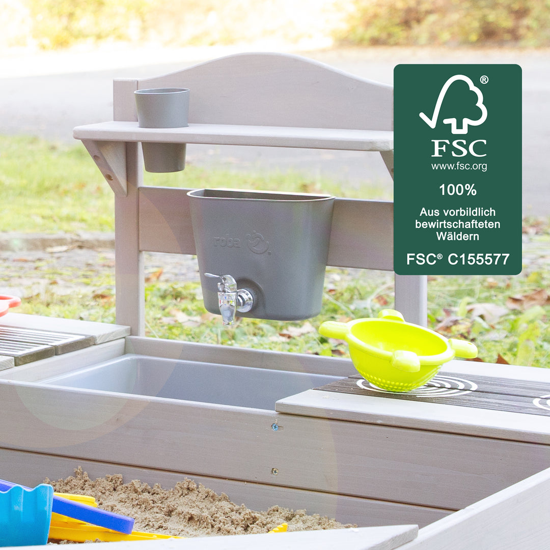 Cocina de barro móvil BBQ para niños - Madera certificada FSC - Gris lacado