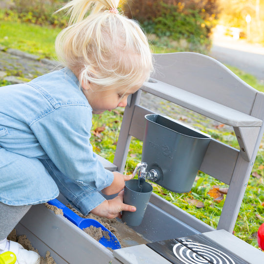 Cocina de barro móvil BBQ para niños - Madera certificada FSC - Gris lacado