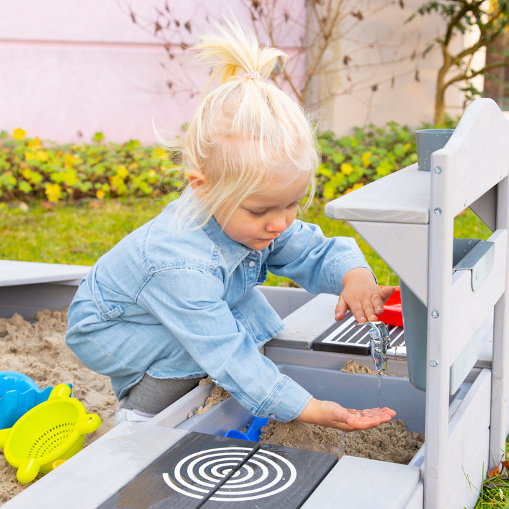 Mobile Matsch- & Spielküche BBQ für Kinder - FSC-zertifiziertes Holz - Grau lasiert