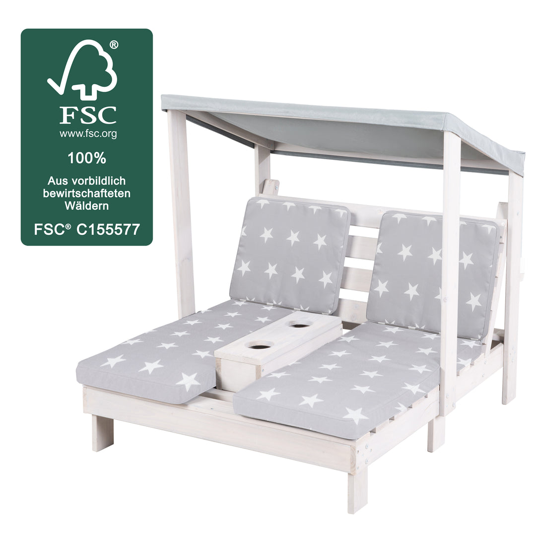 Tumbona infantil para exterior con cojín 'Little Stars' - Madera maciza certificada FSC - Gris