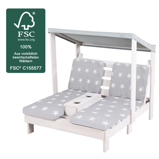 Tumbona infantil para exterior con cojín 'Little Stars' - Madera maciza certificada FSC - Gris