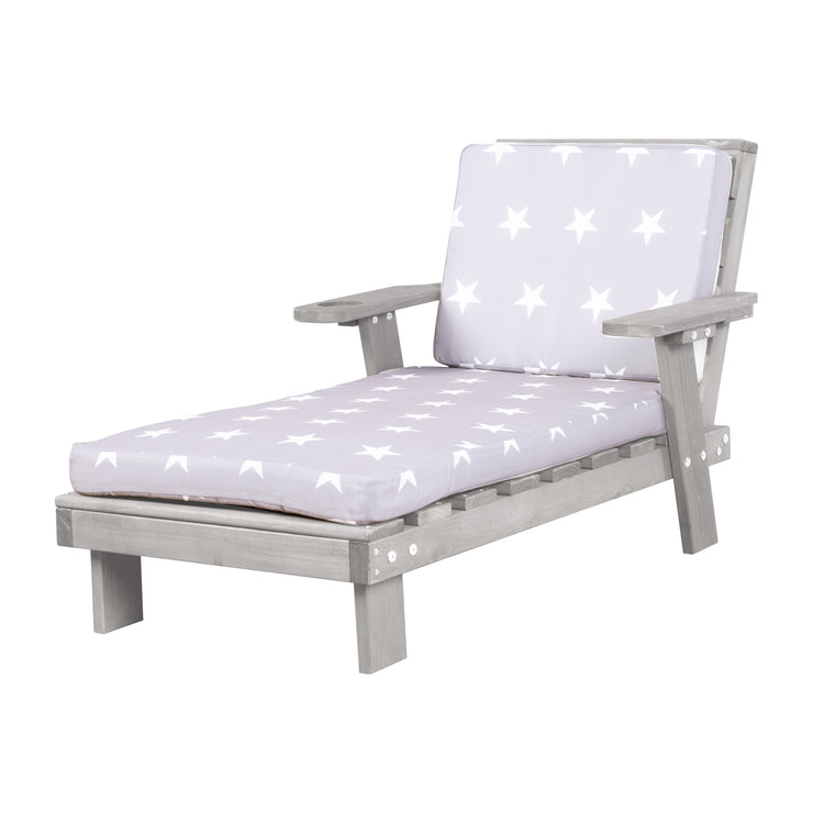 Chaise longue pour enfants d'extérieur en bois certifié FSC avec coussin d'assise - Gris lasuré