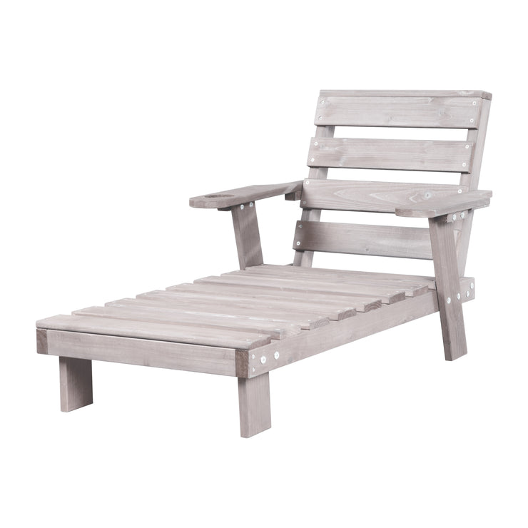 Chaise longue pour enfants d'extérieur en bois certifié FSC avec coussin d'assise - Gris lasuré