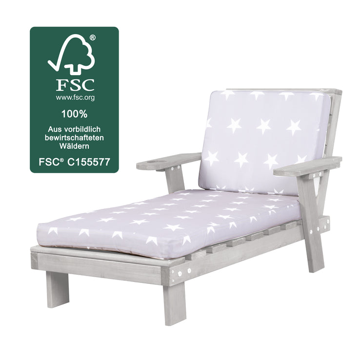 Outdoor Children's Lounger - Made of FSC Certified Wood - Including Seat Cushion - Gray Glazed