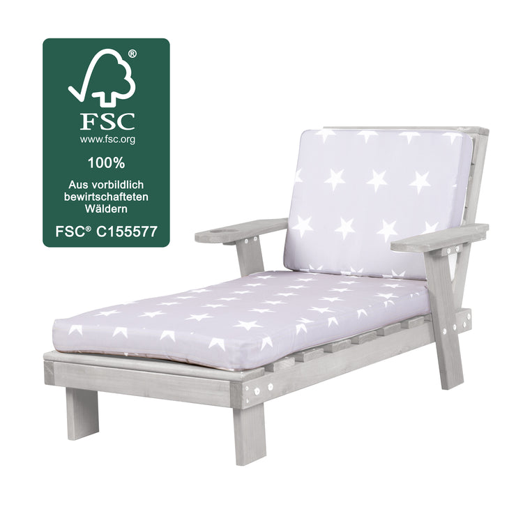Chaise longue pour enfants d'extérieur en bois certifié FSC avec coussin d'assise - Gris lasuré