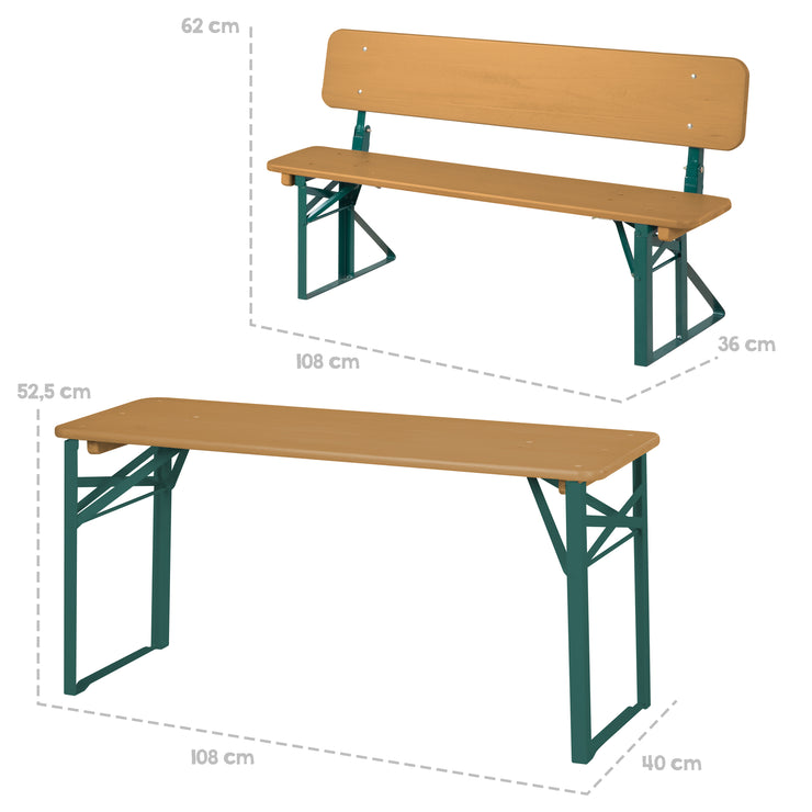 Conjunto de fiesta para exteriores con respaldo - 2 bancos + 1 mesa - Madera teñida en teca