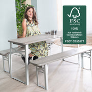Fête en plein air Garnitur en bois - 2 bancs + 1 table pour enfants - Glaçage gris