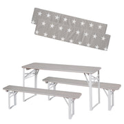 Garniture de fête d'extérieur en bois - 2 bancs + 1 table pour enfants - lasuré gris