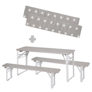 Outdoor Wooden Party Set - 2 Benches + 1 Children's Table - Gray Stained