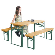 Ensemble de fête en bois pour l'extérieur - 2 bancs + 1 table enfants - Teck lasuré