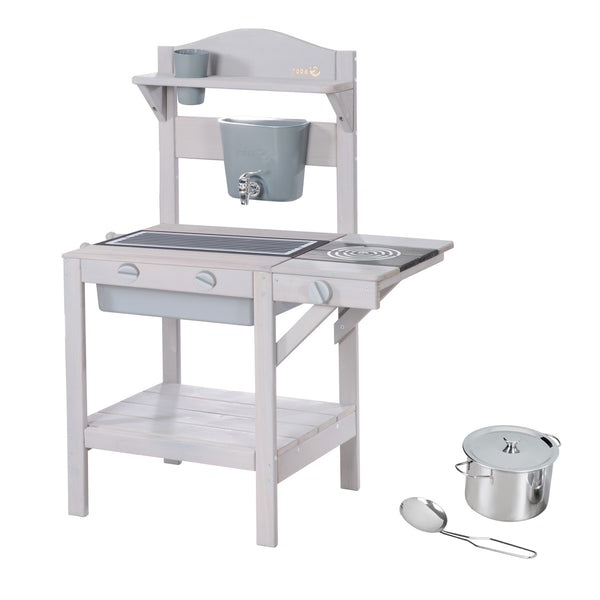 Botón-imagen cocinas de barro, Ejemplo: Cocina de juego de madera incl. accesorios – Gris envejecido