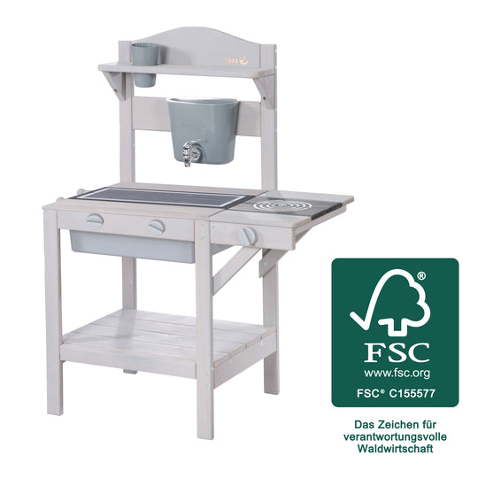 Cucina da esterno con accessori - Legno certificato FSC - Verniciato grigio