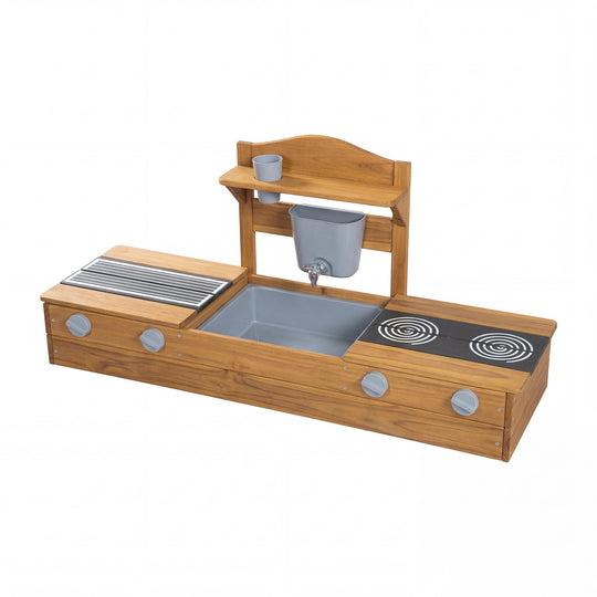 2 en 1 arenero de balcón y cocina de juguete - Certificado FSC® - Madera maciza lacada en teca