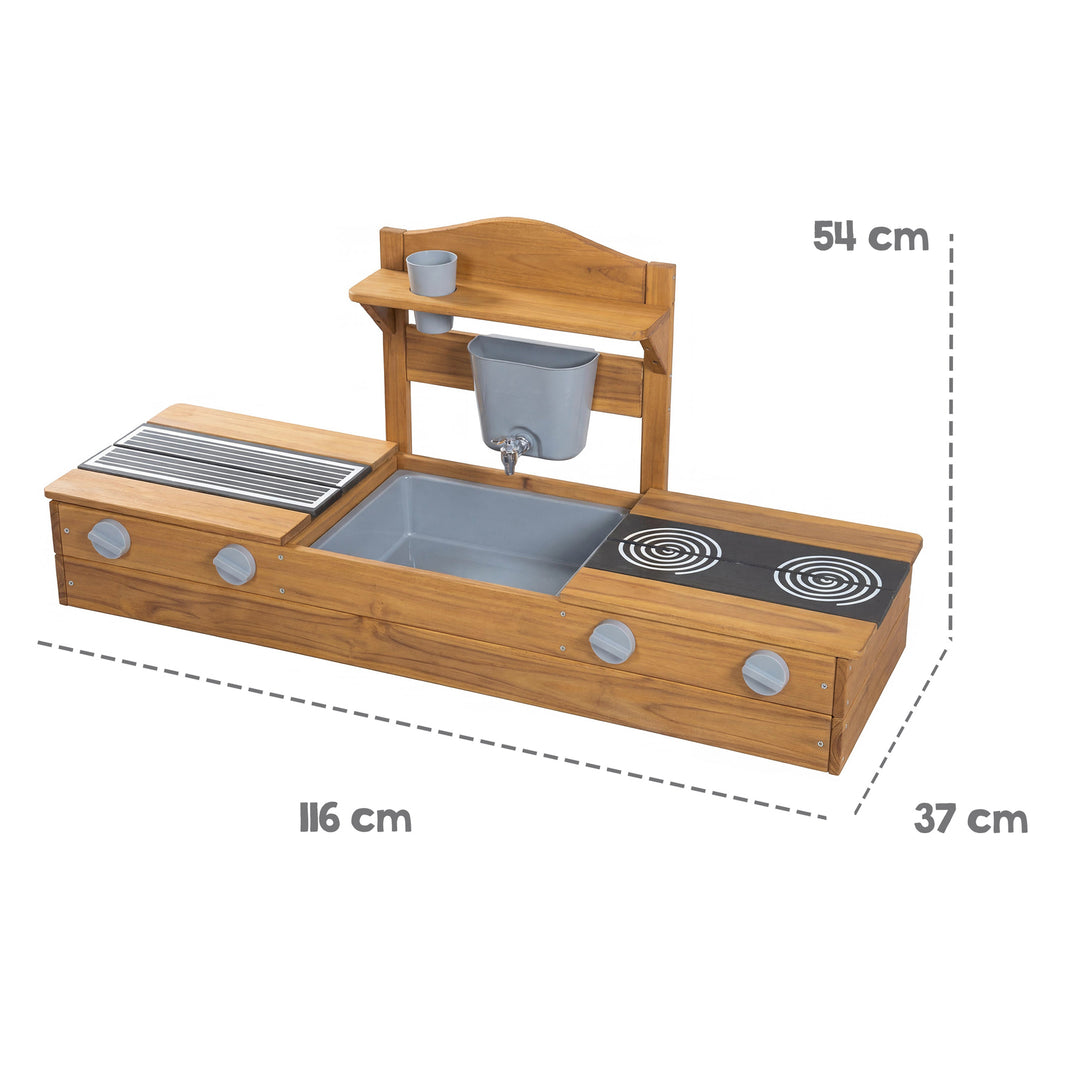 2 en 1 arenero de balcón y cocina de juguete - Certificado FSC® - Madera maciza lacada en teca