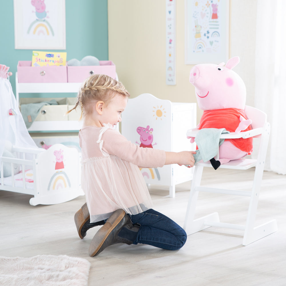 Seggiolone 'Peppa Pig' per bambole - sedia in legno laccato bianco