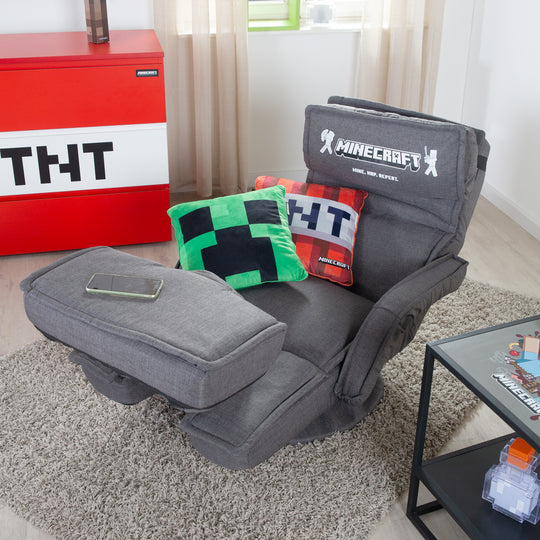 Fauteuil de jeu 'Minecraft' avec accoudoirs, repose-jambes et appui-tête - avec support clavier