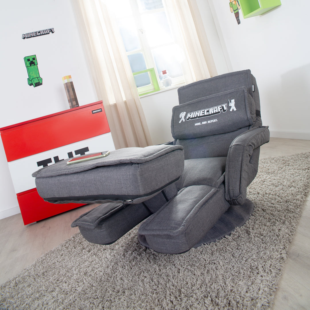 Fauteuil de jeu 'Minecraft' avec accoudoirs, repose-jambes et appui-tête - avec support clavier