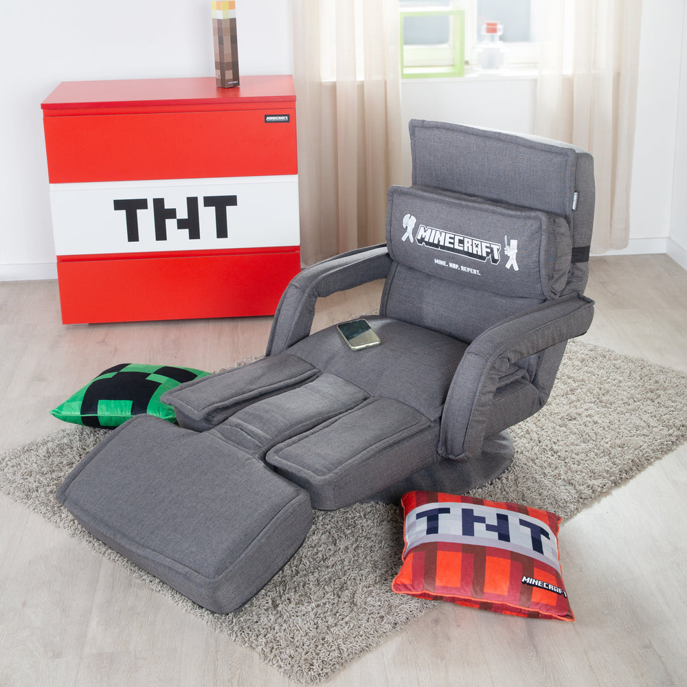 Fauteuil de jeu 'Minecraft' avec accoudoirs, repose-jambes et appui-tête - avec support clavier