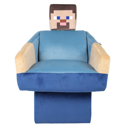 Fauteuil pivotant 'Minecraft' - Design Steve avec accoudoirs et appuie-tête - Bleu / Beige