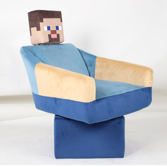 Fauteuil pivotant 'Minecraft' - Design Steve avec accoudoirs et appuie-tête - Bleu / Beige
