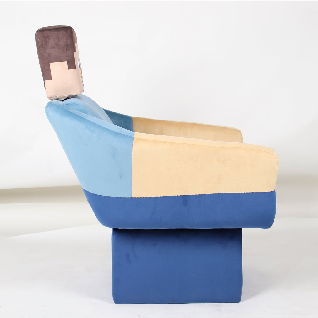 Fauteuil pivotant 'Minecraft' - Design Steve avec accoudoirs et appuie-tête - Bleu / Beige