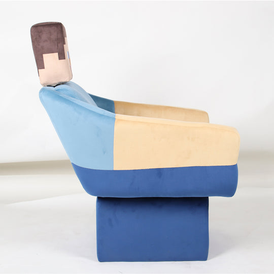 Fauteuil pivotant 'Minecraft' - Design Steve avec accoudoirs et appuie-tête - Bleu / Beige
