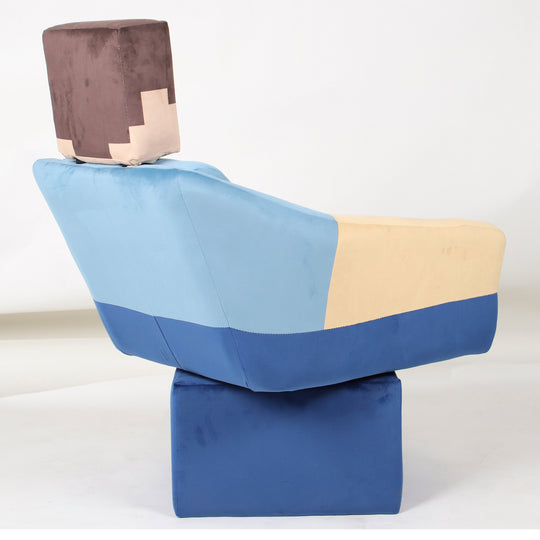 Fauteuil pivotant 'Minecraft' - Design Steve avec accoudoirs et appuie-tête - Bleu / Beige