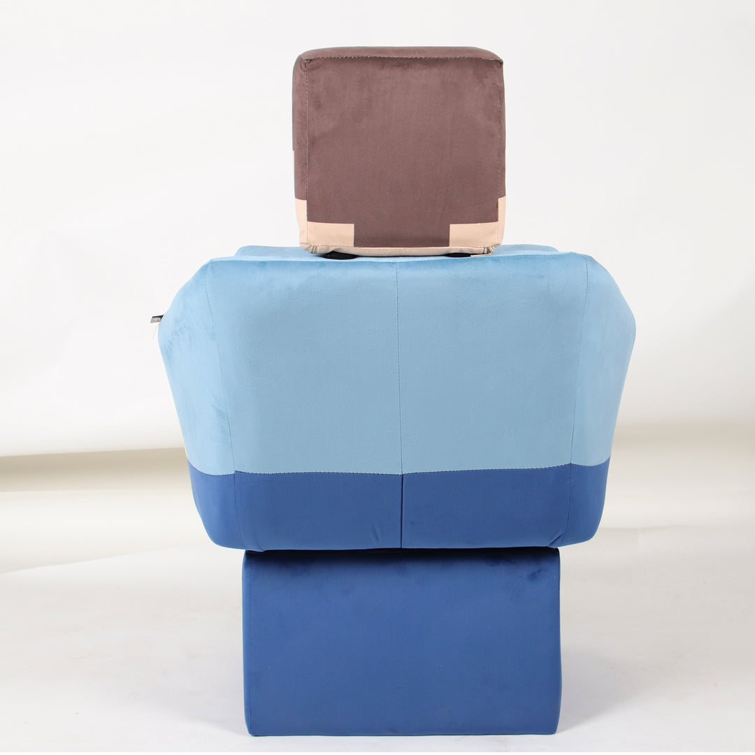 Fauteuil pivotant 'Minecraft' - Design Steve avec accoudoirs et appuie-tête - Bleu / Beige
