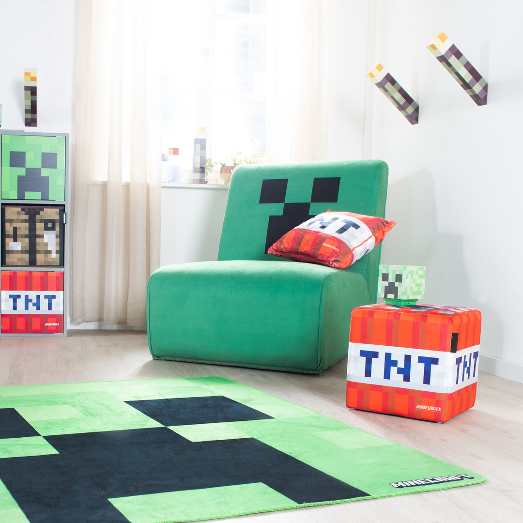 Sillón giratorio acolchado 'Minecraft' – Diseño Creeper – Verde / Negro