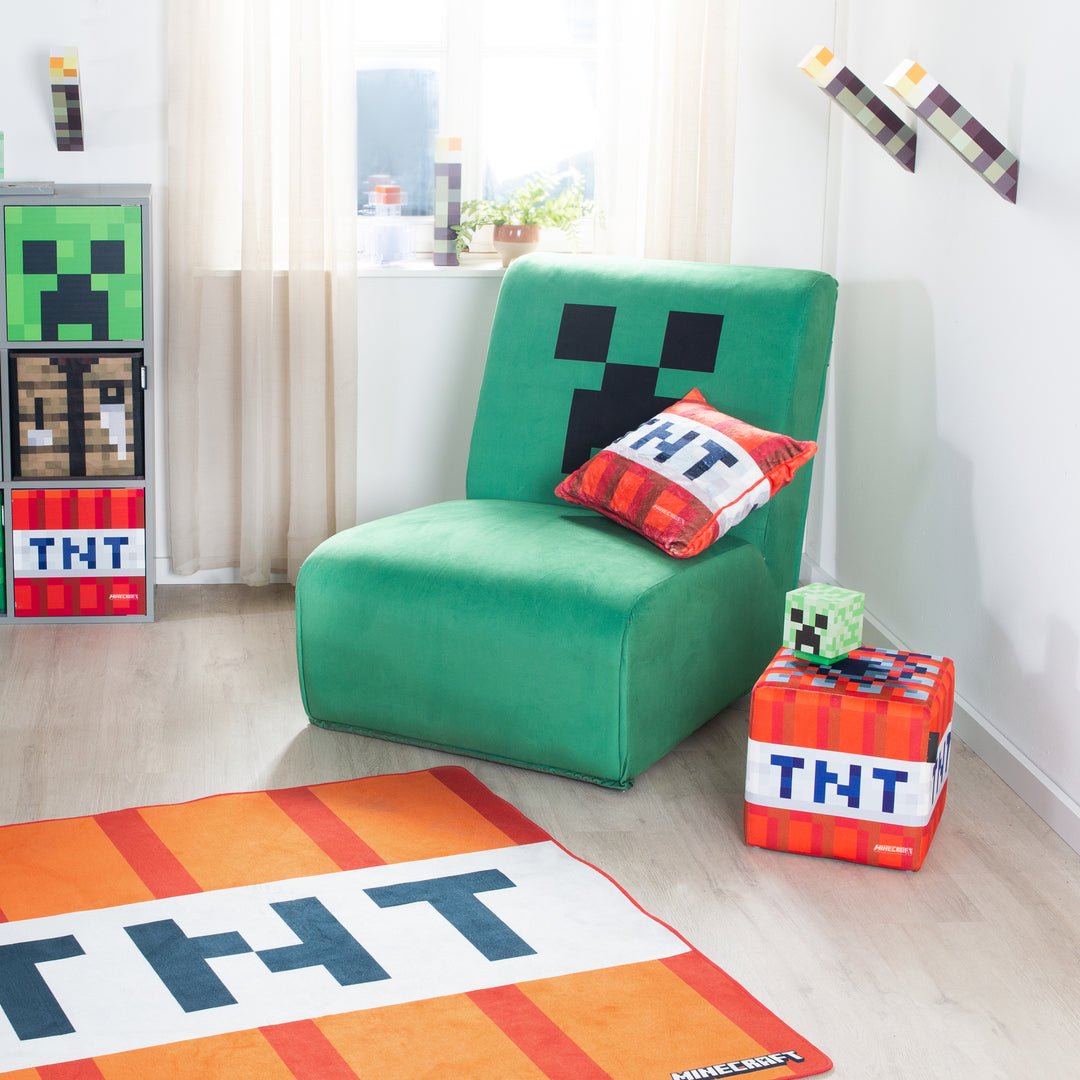 Sillón giratorio acolchado 'Minecraft' – Diseño Creeper – Verde / Negro