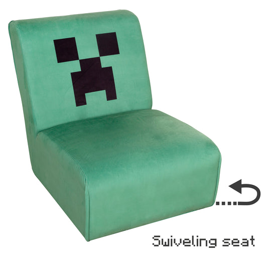 Sillón giratorio acolchado 'Minecraft' – Diseño Creeper – Verde / Negro