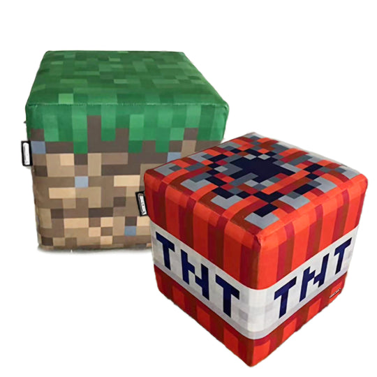 Pouf et ottomane 'Minecraft' set de 2 - assise rembourrée - herbe / TNT