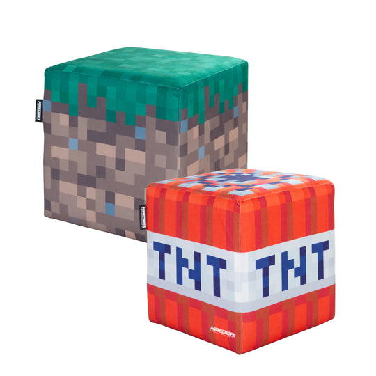 Pouf et ottomane 'Minecraft' set de 2 - assise rembourrée - herbe / TNT