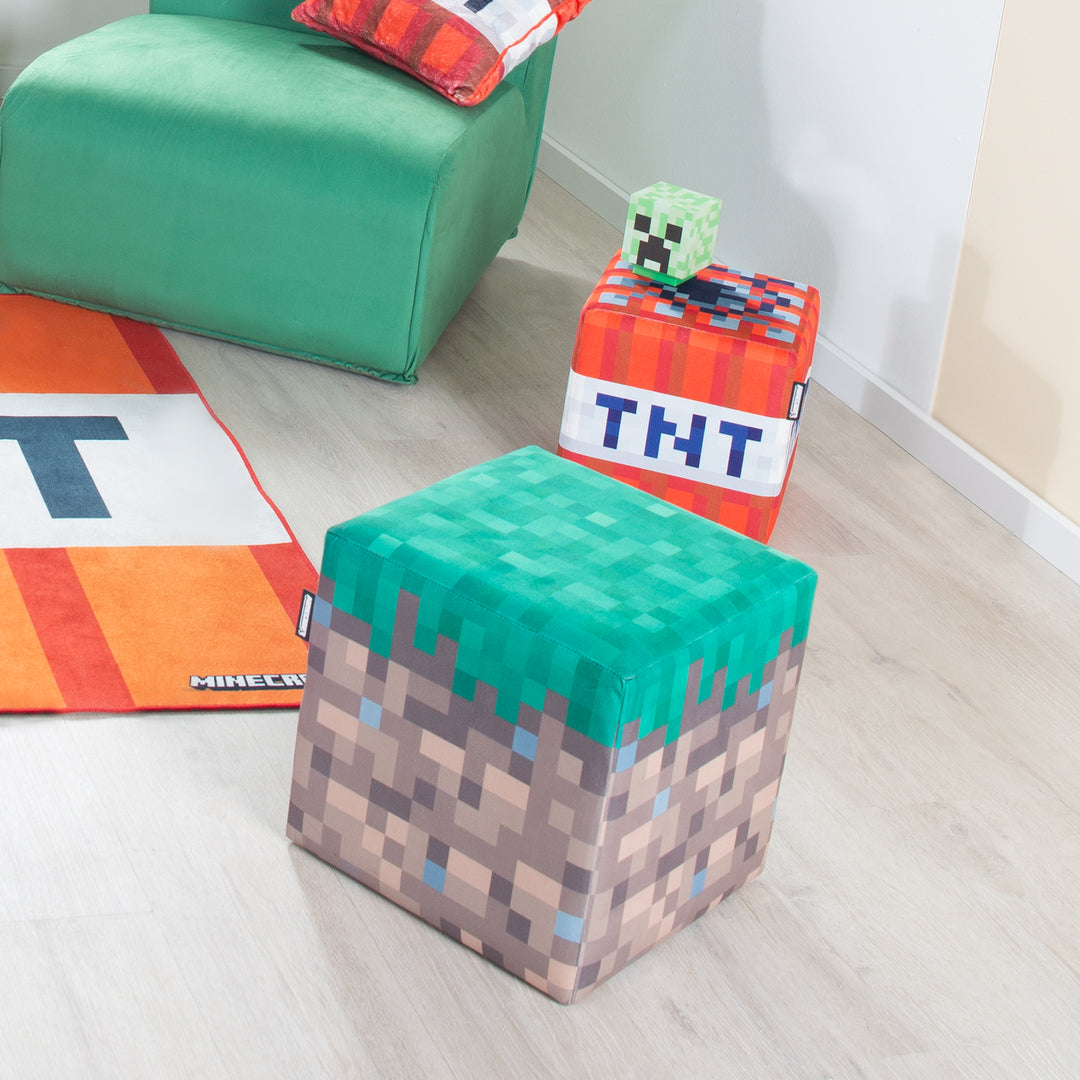 Pouf et ottomane 'Minecraft' set de 2 - assise rembourrée - herbe / TNT