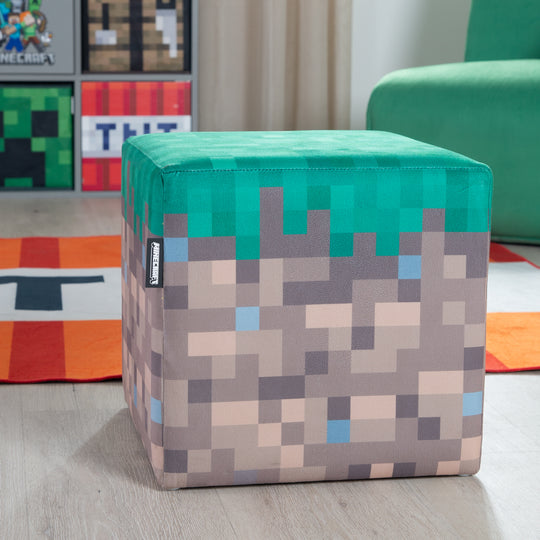 Pouf et ottomane 'Minecraft' set de 2 - assise rembourrée - herbe / TNT