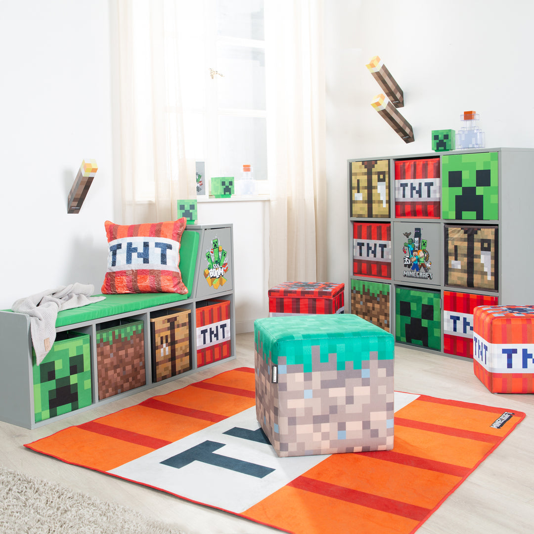 Pouf et ottomane 'Minecraft' set de 2 - assise rembourrée - herbe / TNT