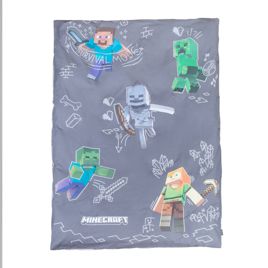 Housse de couette réversible 135 x 200 cm 'Minecraft' avec fermeture éclair - coton - gris / anthracite