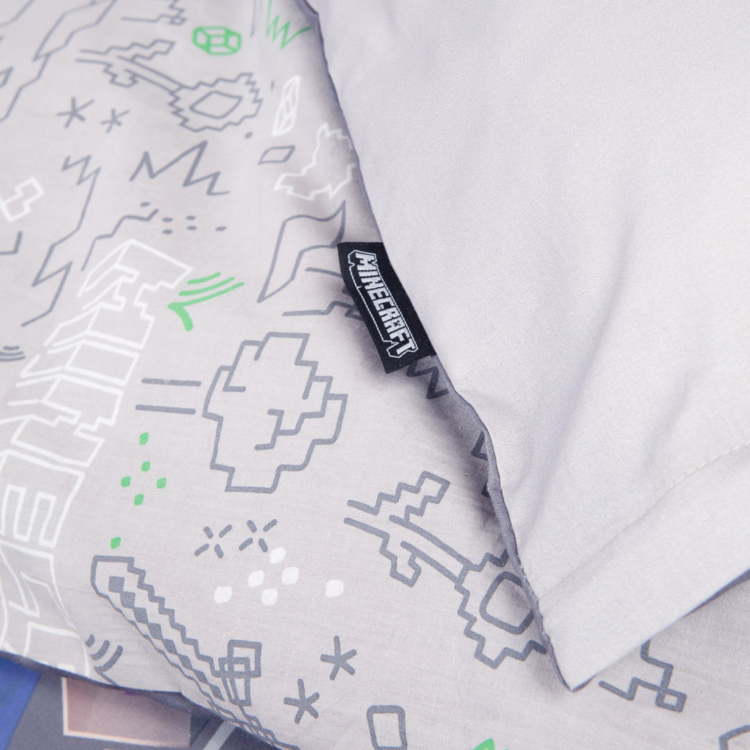 Housse de couette réversible 135 x 200 cm 'Minecraft' avec fermeture éclair - coton - gris / anthracite