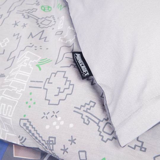 Housse de couette réversible 135 x 200 cm 'Minecraft' avec fermeture éclair - coton - gris / anthracite