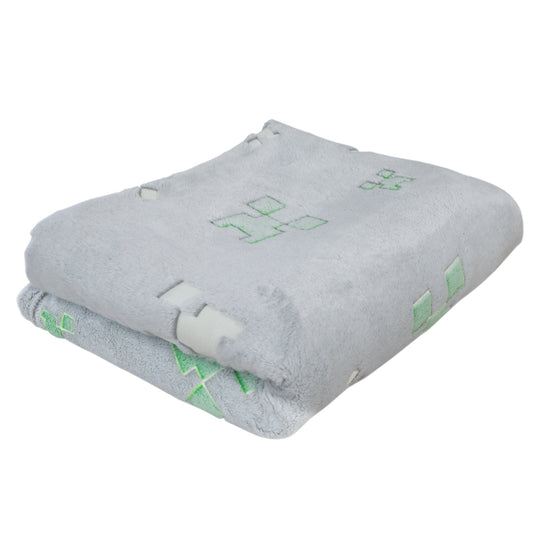 Cuddle Blanket 'Minecraft' with Glow-in-the-Dark Effect – Light Grey / Green