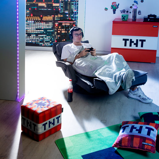 Cuddle Blanket 'Minecraft' with Glow-in-the-Dark Effect – Light Grey / Green