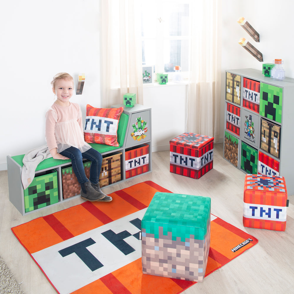 Banc de lecture 'Minecraft' avec coussin et boîtes de rangement