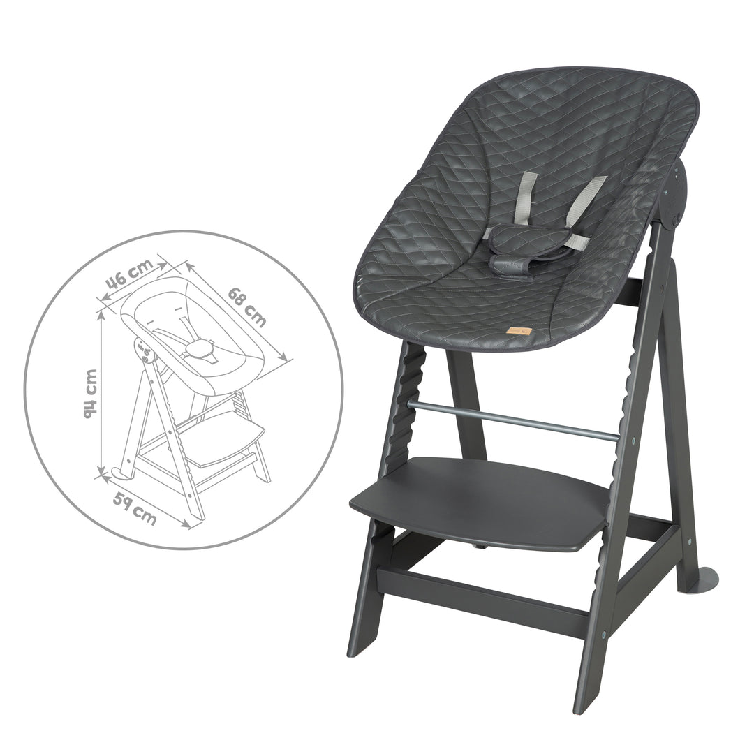 Seggiolone pappa 'Born Up' 2in1 in antracite, con barra paracolpi 'Graphite quilted'.