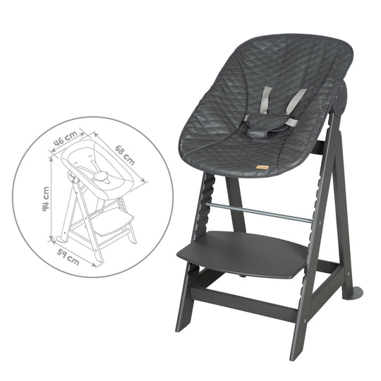 Seggiolone pappa 'Born Up' 2in1 in antracite, con barra paracolpi 'Graphite quilted'.