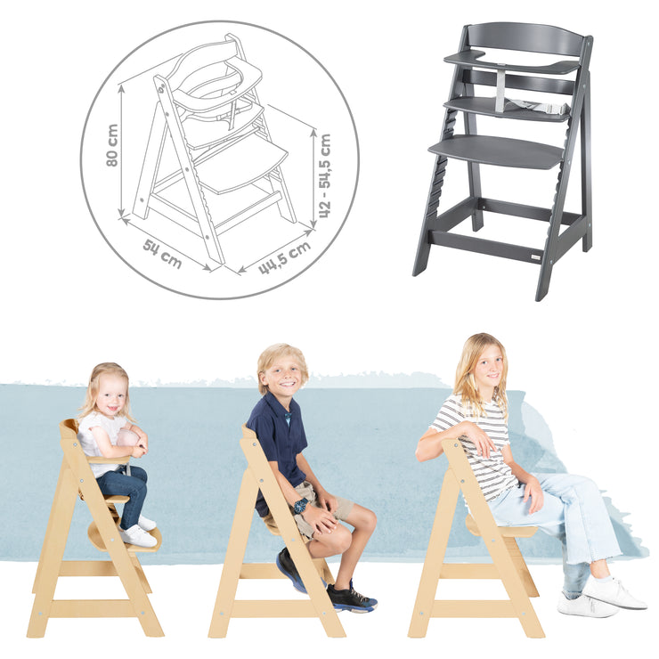 Grow-Along High Chair 'Born Up' Set 2in1, 'Graphite stepped' with reclining function