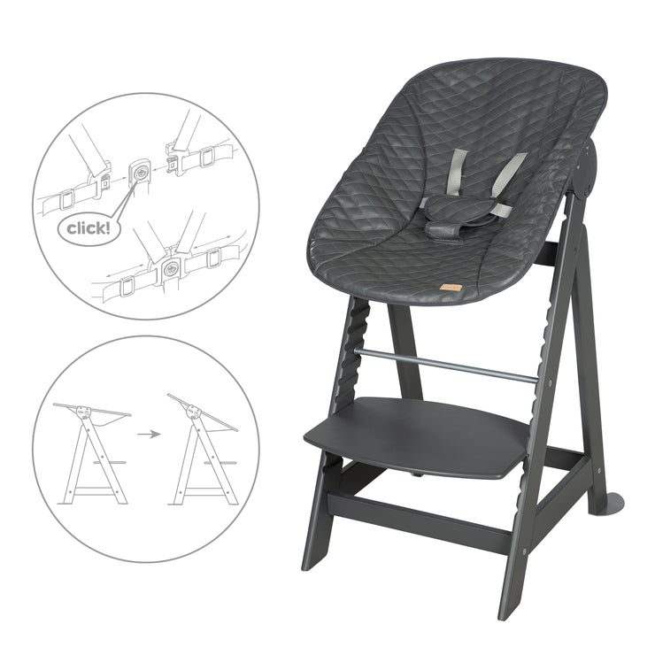 Grow-Along High Chair 'Born Up' Set 2in1, 'Graphite stepped' with reclining function