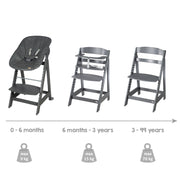 Grow-Along High Chair 'Born Up' Set 2in1, 'Graphite stepped' with reclining function